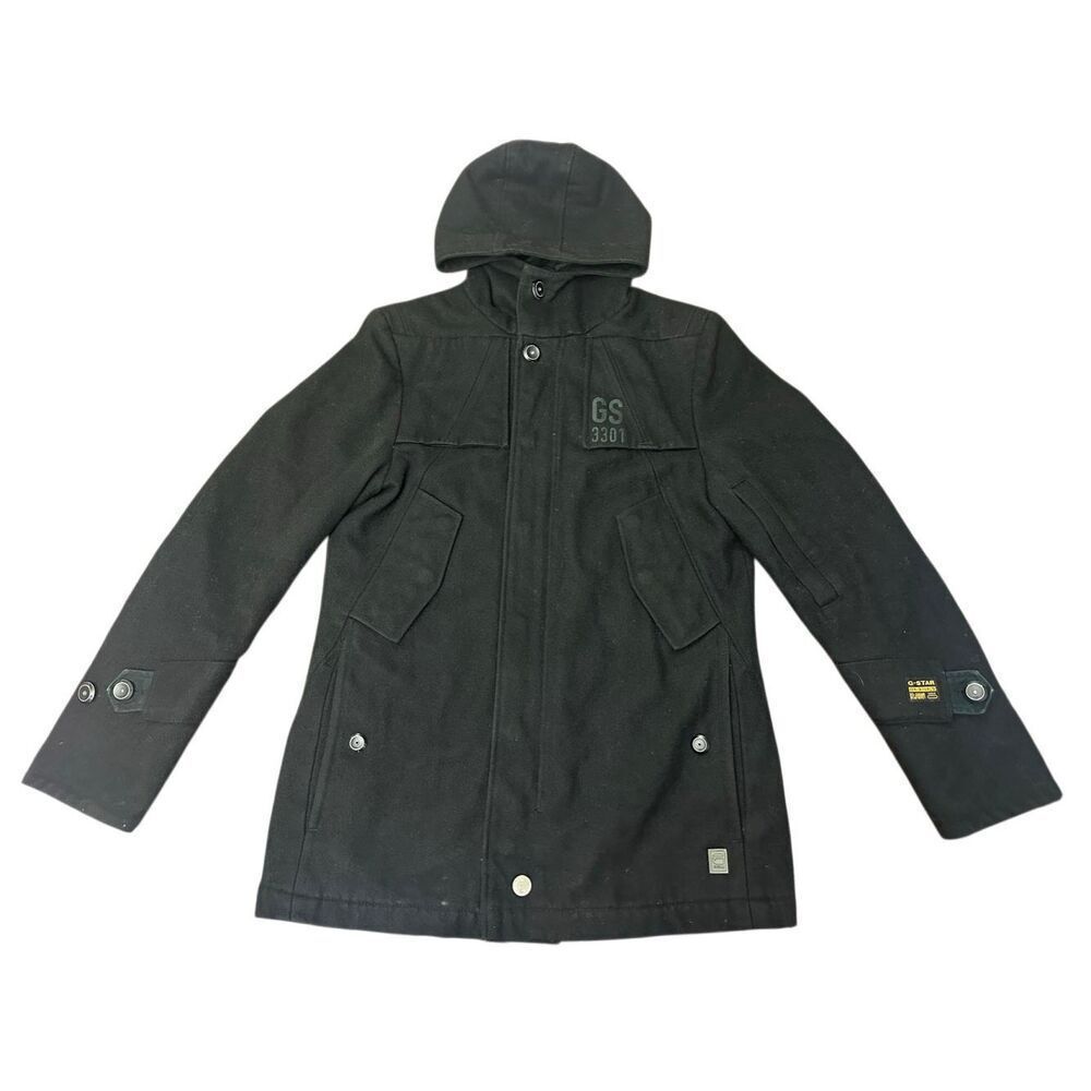 G Star Raw Wool Jacket Parka Hooded 3301 Black Size:M